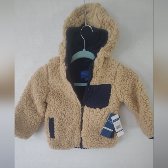 New! Boy Perry Ellis Supersoft & Comfy Winter Sherpa Full Zip Tan And Blue 3T - Picture 3 of 6